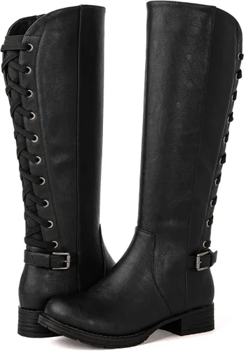 Vista 2 de GLOBALWIN Botas acolchadas hasta la rodilla para mujer, botas con tiras para mujer