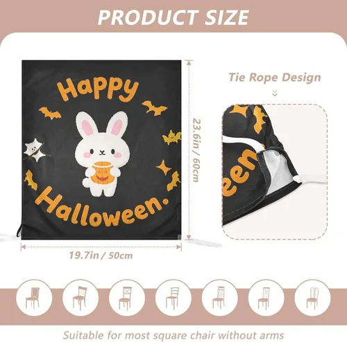 Vista 3 de Juego de 6 fundas decorativas para sillas de comedor con diseño de conejo de dibujos animados de Feliz Halloween, para reuniones familiares, fundas