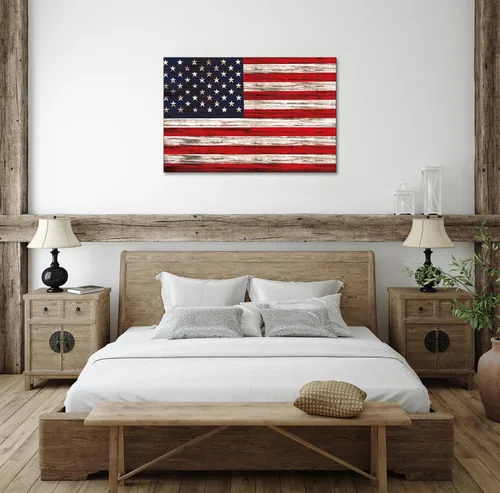 Vista 7 de SKASNFAI Arte rústico de pared con bandera estadounidense motivacional patriótica de Estados Unidos, pósteres de lienzo para sala de estar, imagen