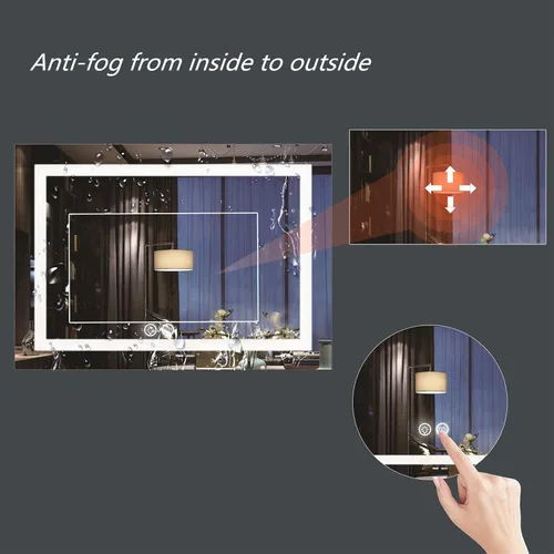 Vista 5 de N/D Espejo de baño de maquillaje LED de 48 x 32 pulgadas, espejo de tocador de pared antivaho con luz (horizontal/vertical)