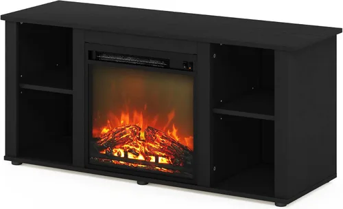Vista 4 de Furinno Jensen Soporte de Centro de Entretenimiento con Chimenea para TV de hasta 55 Pulgadas, Americano, Eléctrico con Cable, Ajustable