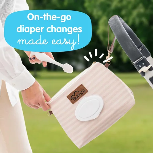 Vista 3 de Bumco - Bolsa de mano para pañales – Dispensador de toallitas portátil y soporte para pañales, estuche hermético de viaje para toallitas para bebés