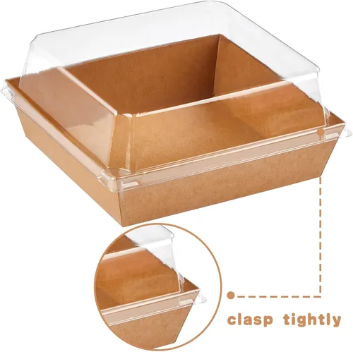 Vista 9 de Kucoele Paquete de 20 Cajas Pequeñas de Charcutería con Tapas Transparentes, Cajas de Papel para Postres Para Llevar, Cajas de Panadería