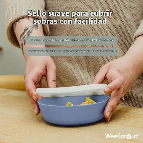 Vista 3 de WeeSprout Cuencos de bambú para niños con tapas, juego de cuatro cuencos de tamaño para niños 10 oz, para cereales, sobras y bocadillos, aptos