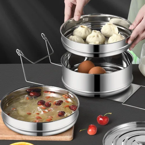 Vista 2 de Juego de ollas apilables de acero inoxidable de 3 niveles para cocinar alimentos a presión accesorios para olla a presión