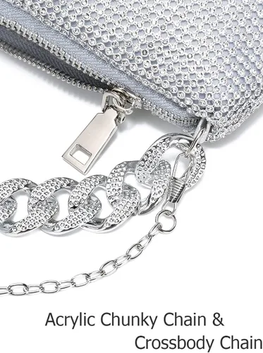 Vista 5 de YIKOEE Bolso de mano brillante con diamantes de imitación para mujer, con cadena gruesa