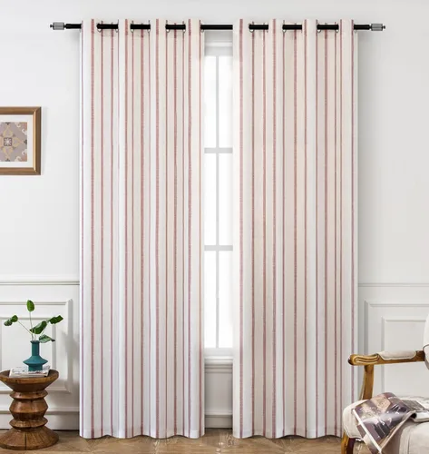 Vista 30 de DriftAway Cortinas opacas de mezcla de lino de granja de 90 pulgadas de largo para dormitorio, cortinas de lino con estampado de rayas verticales