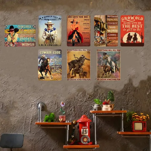 Vista 3 de Super durable Letrero de metal con texto en inglés «A Beautiful Cowgirl – In A World Full of Princesses Be A Cowgirl», letrero de hojalata vintage