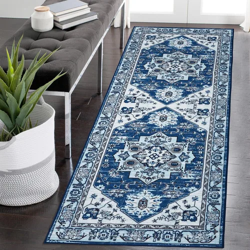 Vista 19 de COZYLOOM Alfombra de área de 2 x 6 pies, tribal, envejecida, para entrada, medallón vintage, alfombra para interiores, alfombra de pelo bajo, suave