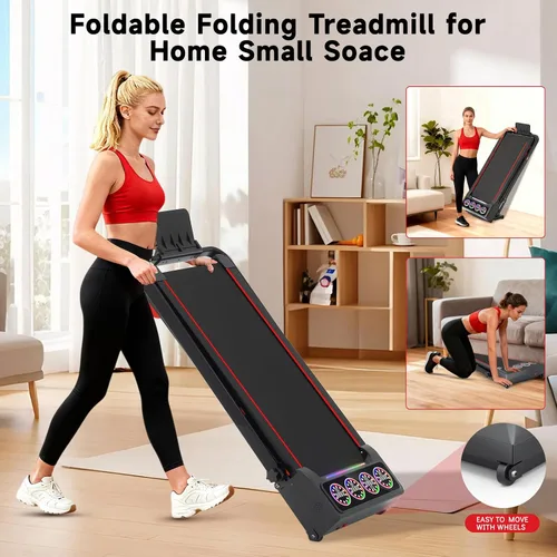 Vista 7 de Walking Pad Treadmill with Incline and Handle Bar, 7.5MPH Under Desk Foldable Treadmill for Home Office with Remote Control Negro azabache