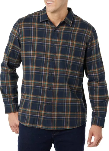 Vista 64 de Amazon Essentials Camisas de franela de manga larga para hombre, corte ajustado, a cuadros con botones