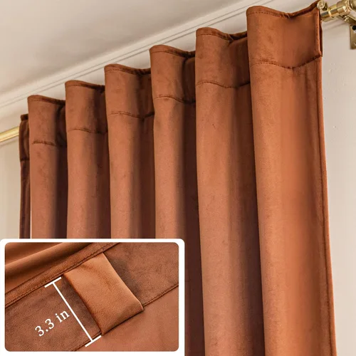 Vista 4 de YOFUN Cortinas de terciopelo color naranja quemado de 96 pulgadas para sala de estar, protección contra la luz, privacidad, cortinas de ventana