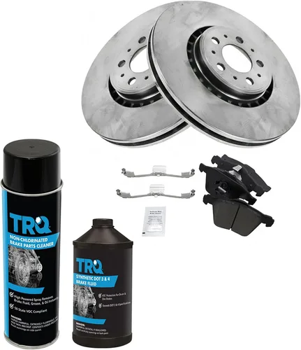 Vista 3 de TRQ Kit de pastillas de freno delantero y rotor, kit químico de freno, pastillas de freno de cerámica compatible con Volvo XC90 2003-2009