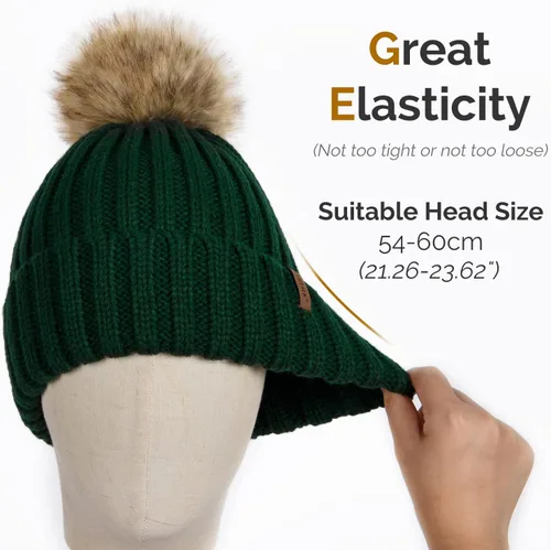 Vista 4 de FURTALK - Gorro de punto para el invierno con pompón de piel sintética, cálido, para mujeres
