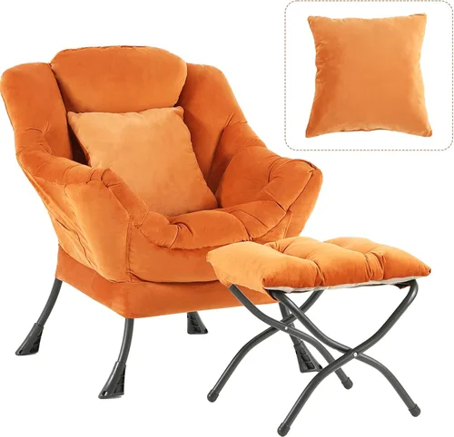 Vista 29 de Silla Lazy con otomana, cómoda silla de lectura para dormitorio Melocotón Beige-1
