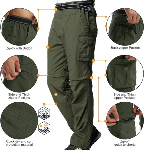 Vista 4 de Jessie Kidden - Pantalones convertibles de senderismo para hombre, de secado rápido, ligeros, con cremallera, pantalones para safari, para viajes