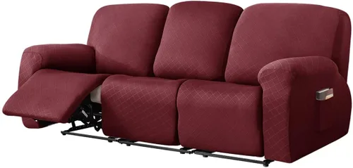 Vista 15 de vctops Funda reclinable con diamantes de 4 piezas, funda elástica para sofá reclinable de 1 plaza, protector suave y sólido para muebles con correa