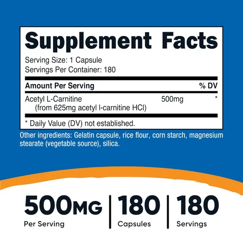 Vista 2 de Nutricost Acetil L-carnitina 500 mg, 180 cápsulas - Sin OMG y sin gluten