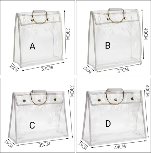 Vista 2 de Bolsa transparente para el polvo, organizador de bolso a prueba de polvo, soporte de gancho para armario (5.9 pulgadas 15.4 pulgadas 13 pulgadas)