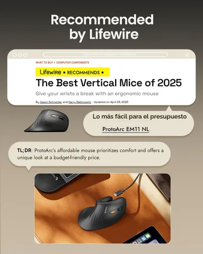 Vista 2 de ProtoArc Ratón ergonómico, EM11 NL Bluetooth recargable inalámbrico vertical, conectividad para 3 dispositivos múltiples para ordenador/PC/portátil