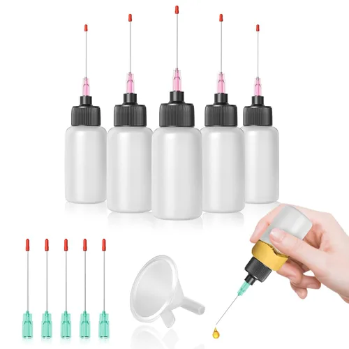 Vista 8 de 5 botellas de plástico para apretar (1 onza), botella de aceite de pistola de precisión, aplicador de aceite LDPE con punta aplicadora de acero