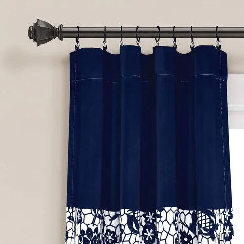 Vista 2 de LUSH DÉCOR Azul Marino Cortinas con Estampado Estate Garden de Lush Decor con Filtro de Luz, Juego de Paneles para Ventana para Sala, Comedor
