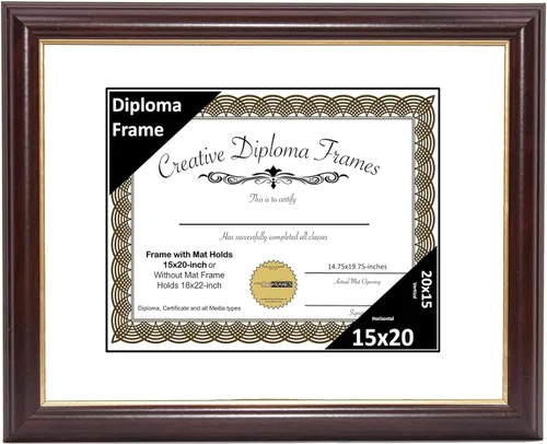 Vista 21 de Creative Picture Frames Marco para Diploma de Caoba con Borde Dorado de 12x16 pulgadas con Vidrio y Paspartú Negro y Colgadores de Pared Instalados