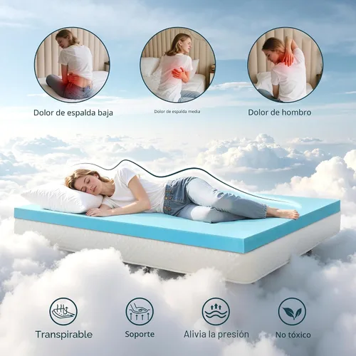 Vista 9 de SyMax Cubrecolchón de espuma viscoelástica, con infusión de gel, transpirable, para dormitorio, certificado CertiPUR-US, 3 pulgadas