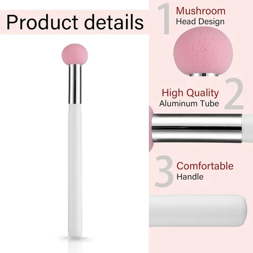 Vista 3 de Sibba Juego de 4 brochas de base de maquillaje con mango rosa y blanco para polvo, rubor, contorno y corrector, incluye esponja, pinceles de mezcla