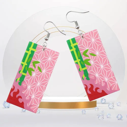 Vista 5 de Aretes Tanjiro y aretes Hanafuda aretes de acrílico Kamado Tanjirou Kimetsu No Yaiba Cosplay para Halloween regalo Acrílico Aventurina