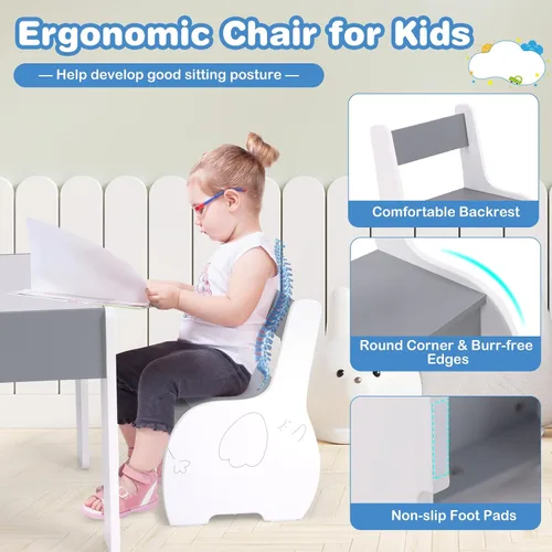 Vista 4 de Costzon Juego de mesa y silla para niños, mesa de actividades de madera 4 en 1 y 2 sillas con pizarra desmontable para arte, manualidades, dibujo