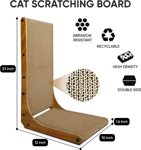 Vista 2 de Rascador para gatos, almohadilla rascador de gatos en forma de L de 23 pulgadas para gatos de interior, rascador de cartón sostenible duradero
