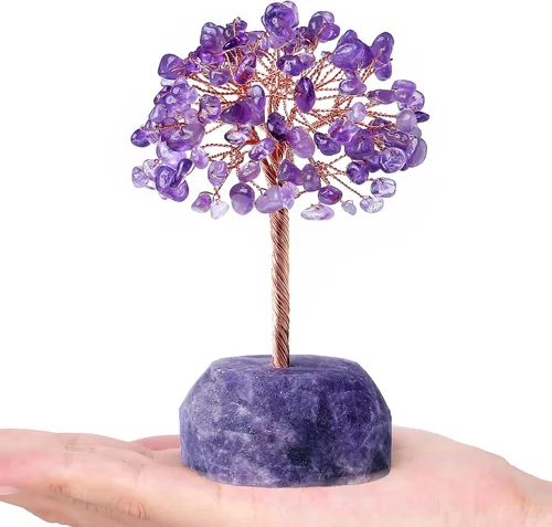 Vista 11 de Árbol de cristal curativo de 7 chakras, cristales naturales con base de piedra, alambre de cobre, árbol de dinero para el hogar, oficina