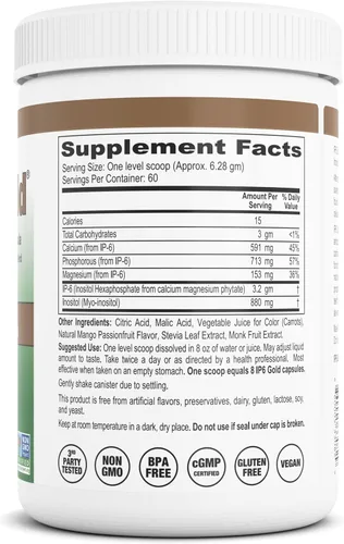 Vista 3 de Devicare - Polvo de fruta de la pasión de mango IP6 Gold® con inositol - 13.30 oz - Suplemento IP6 (inositol hexafosfato) - Sin OMG - Vegano