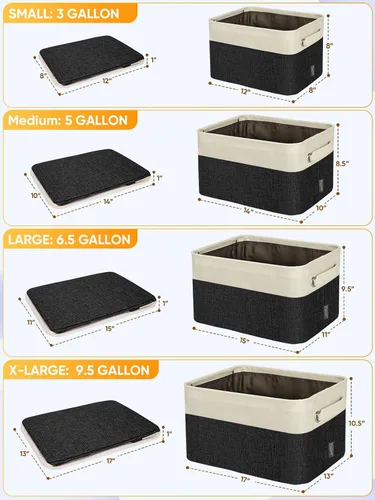 Vista 2 de BALEINE 1 paquete de contenedores de almacenamiento de tela para estantes, cestas de almacenamiento de lino para organizar, contenedores decorativos