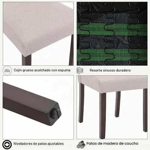 Vista 10 de Juego de 2 sillas de comedor tapizadas modernas y elegantes para cocina Beige