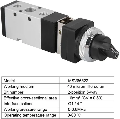 Vista 4 de Msv86522-Tb Válvula de interruptor de válvula de botón mecánico de 5 vías de 2 posiciones para sistema neumático Válvula de botón mecánica de 5 vías