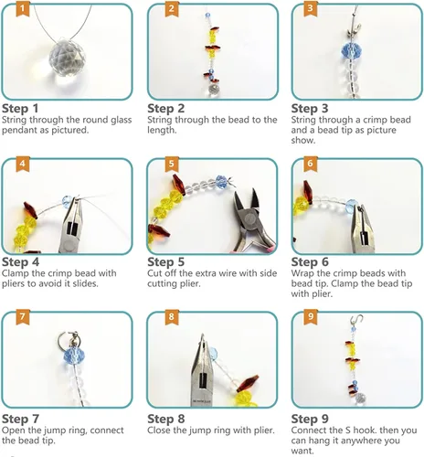 Vista 5 de SUNNYCLUE Juego de 252 piezas de bricolaje de 6 piezas de atrapasoles de cristal arcoíris para hacer candelabros de cristal, bolas de prismas
