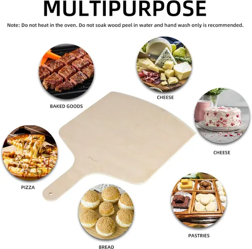 Vista 5 de UPTRUST Pela de pizza de madera natural de alta calidad, rectangular, 12 x 17 pulgadas, espátula grande para pizza, tabla de cortar para hornear