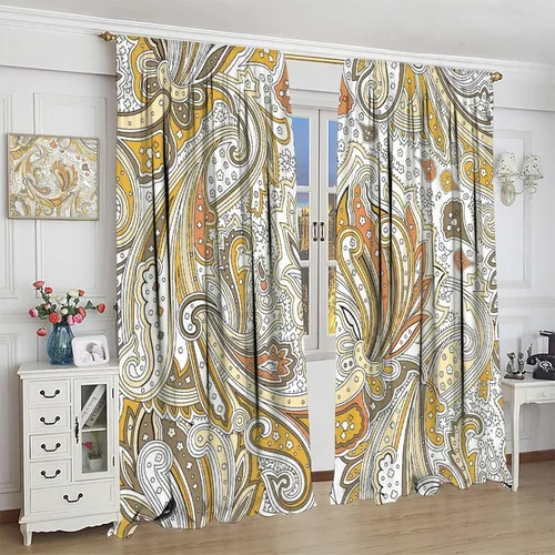 Vista 4 de Cortinas opacas con estampado de flores de cachemira, estampado de cachemira sobre fondo blanco, para decoración del hogar, cocina, restaurante