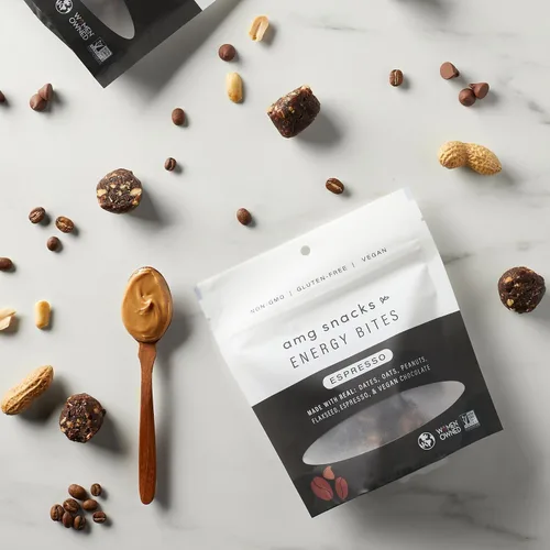 Vista 2 de AMG Snacks Espresso Energy Bites 4.3 onzas, paquete de 3 (36 bocados en total) Barras de proteínas de aperitivos energéticos de fecha y nuez