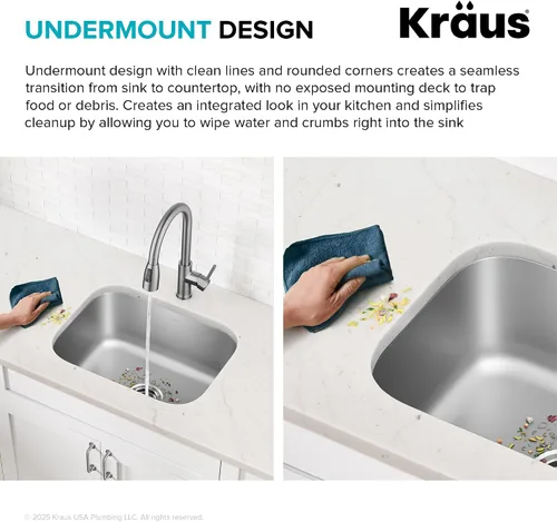 Vista 7 de Kraus KBU11 - Fregadero de cocina de acero inoxidable de 19 3/4 pulgadas, fregadero de cocina duradero de calibre 18 de un solo tazón