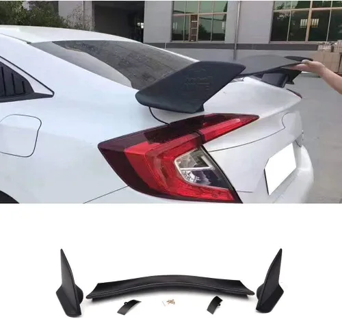 Vista 9 de NINTE Alerón para modelos Honda Civic Sedan 2016-2021, ABS sin pintar, negro mate, estilo Type-R, ala divisora de maletero trasero