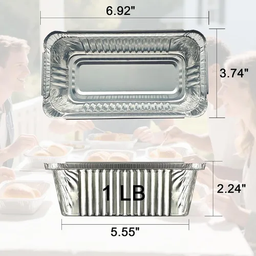 Vista 2 de Paquete de 50 moldes desechables de aluminio con tapas de 6.9 x 3.5 pulgadas 1Lb Mini Baking Pans, Foil Pans, Ideal for Baking Bread, Cakes