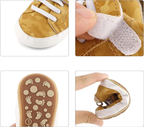 Vista 3 de ESTAMICO - Tenis de piel sintética para bebés, niños y niñas, suela de goma antideslizante, para primeros pasos, zapatos para exteriores