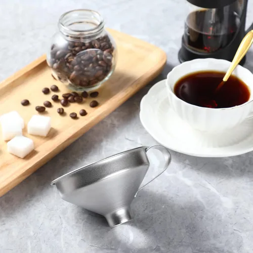 Vista 7 de Aozita Embudo de especias de acero inoxidable 18/8 con mango para tarros de especias, herramientas de cocina de grado profesional