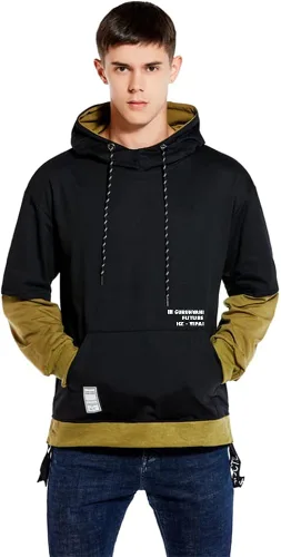 Vista 2 de GURUNVANI Sudadera con capucha de color de contraste para hombre