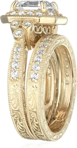 Vista 50 de Amazon Essentials Anillo antiguo de plata de ley chapada en platino o oro con circonita cúbica de elementos infinitos de corte Asscher