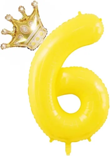 Vista 12 de Globos amarillos grandes de 40 pulgadas con corona, globos de helio de aluminio del número 3, decoraciones de tercer cumpleaños, suministros