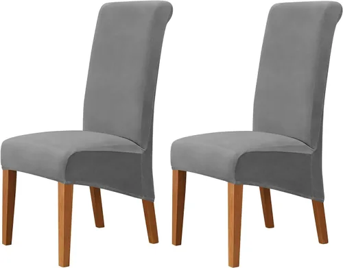 Vista 63 de Juego de 2 fundas de terciopelo para sillas de comedor, color beige, fundas elásticas para sillas de comedor y cocina, reutilizables, protector
